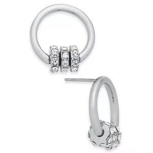 Silver Tone Hoop Earrings Rondelle Bead Style Fashion Chic Shiny Women's NWT